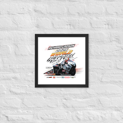 Small framed racing poster with black border featuring race car artwork and championship lettering