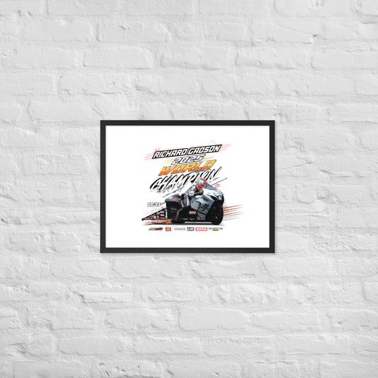 Framed racing poster with black border and colorful race car graphic and event title