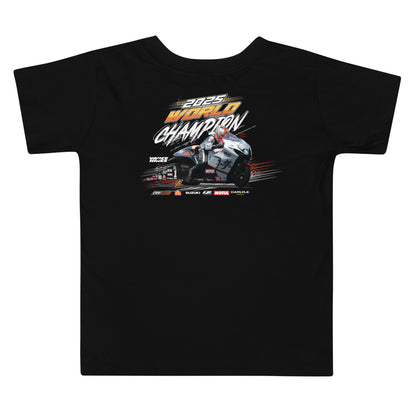 Black toddler T-shirt with RG5 World Championship racing graphic on front