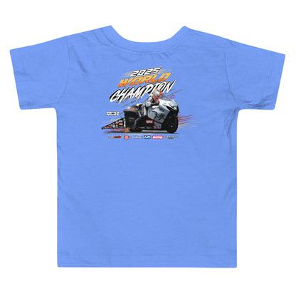 Light blue toddler T-shirt with racing world championship graphic on front