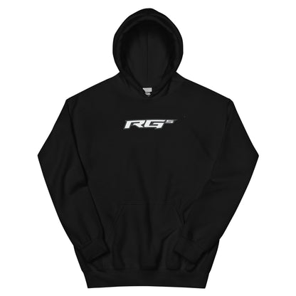 Black RG5 logo hoodie with front hood and kangaroo pocket