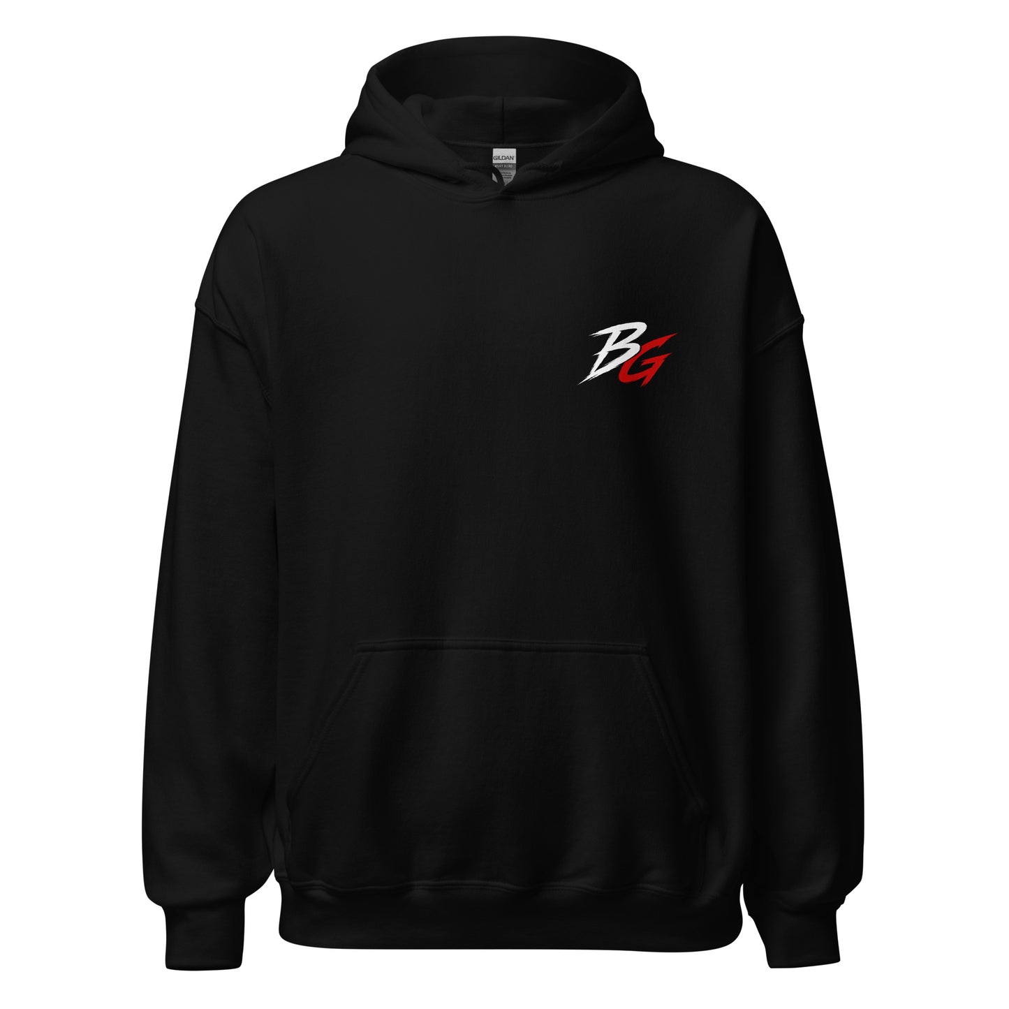 Black unisex hoodie with small chest BG logo