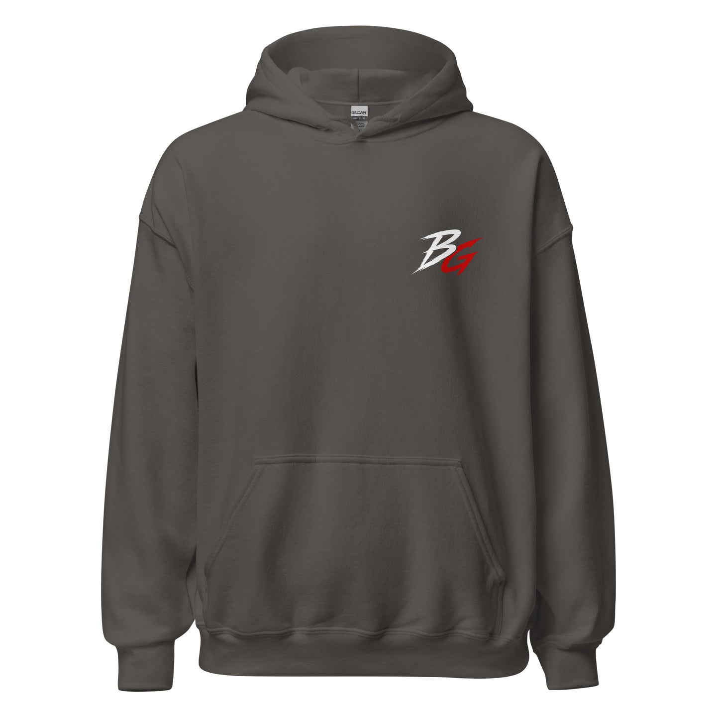Charcoal unisex hoodie with small chest BG logo