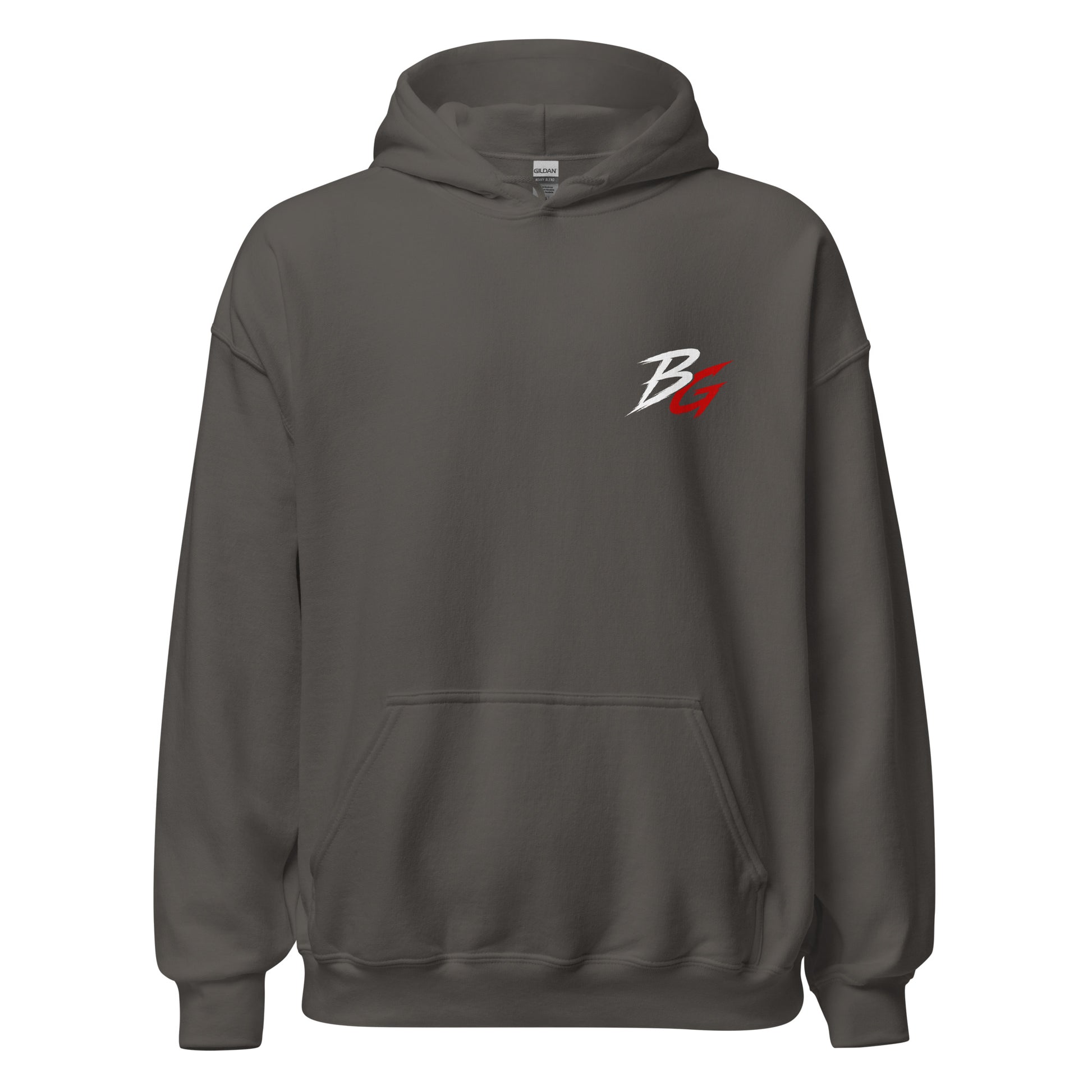 Charcoal unisex hoodie with small chest BG logo