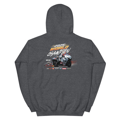 Dark heather gray hoodie with back racing graphic print and kangaroo pocket