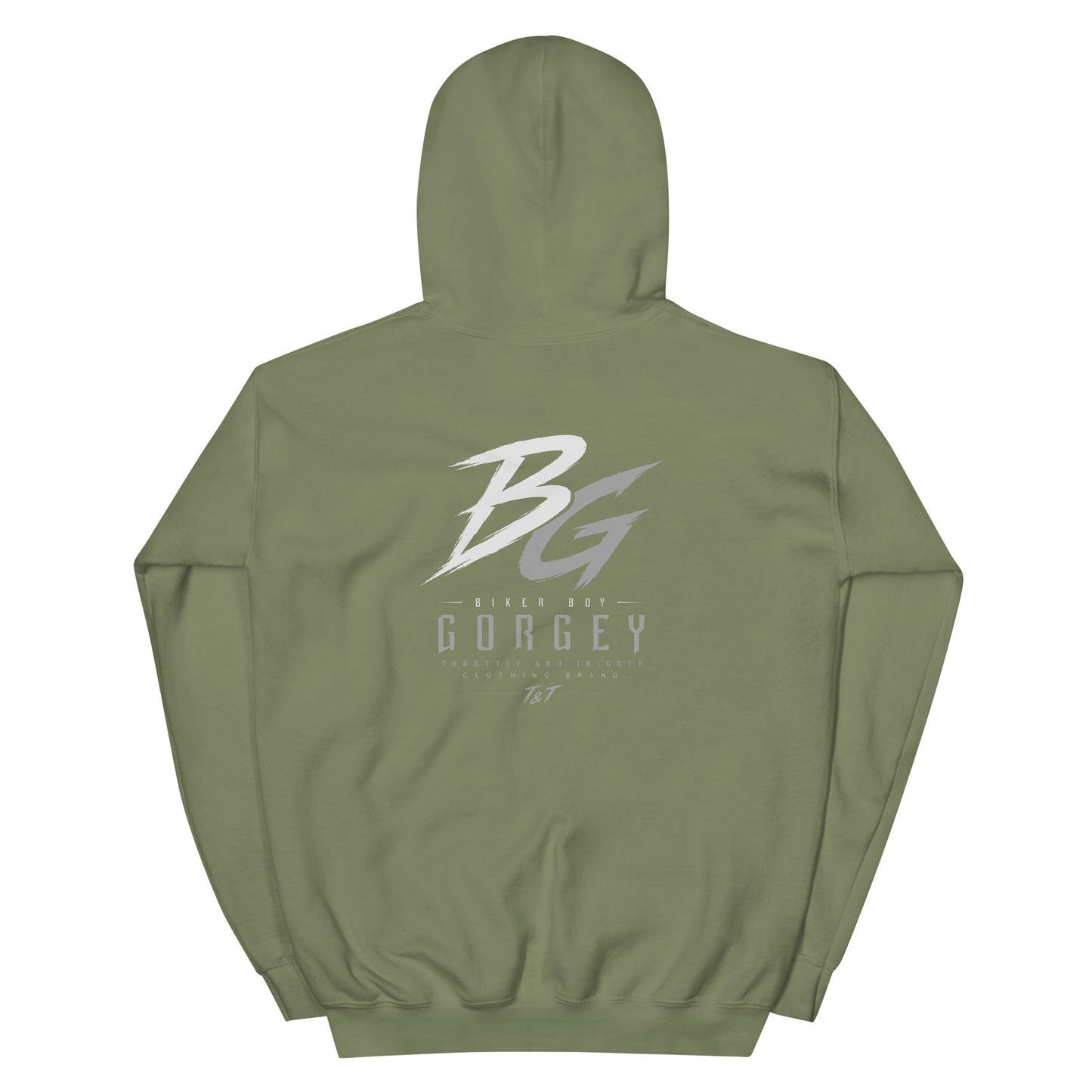 Military green unisex hoodie with large back logo print