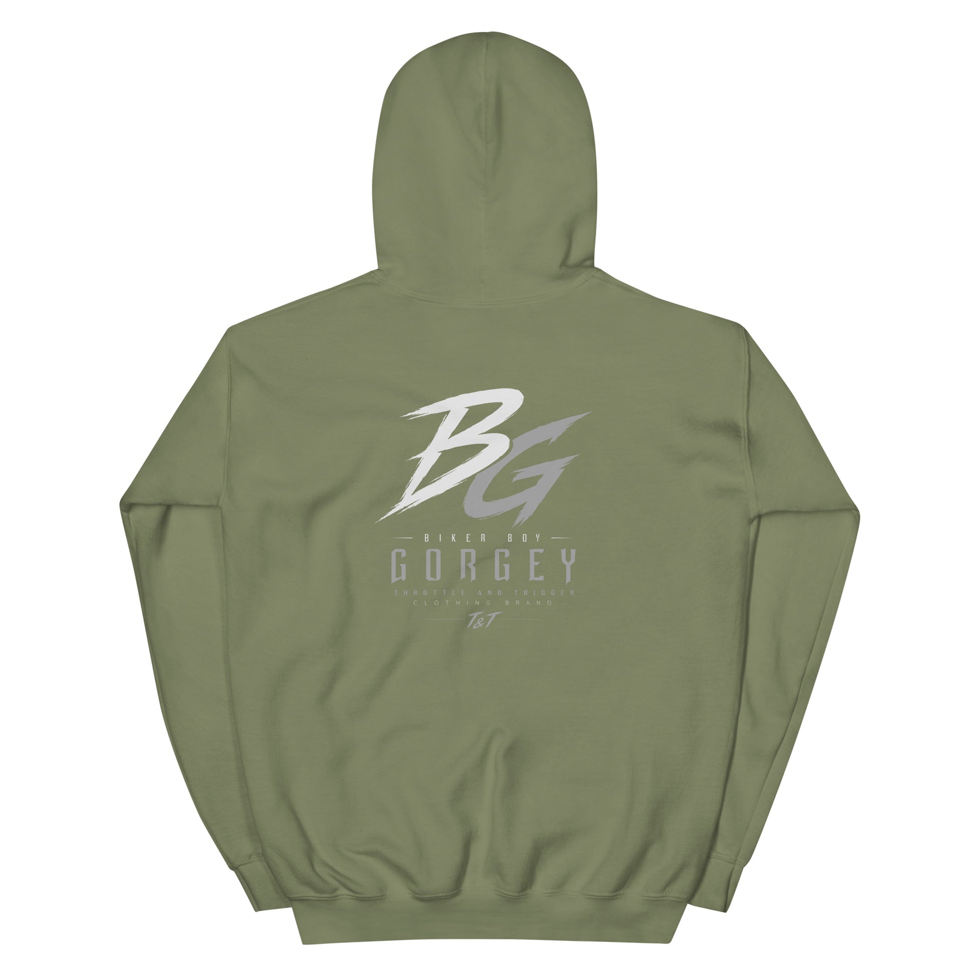 Military green unisex hoodie with large back logo print