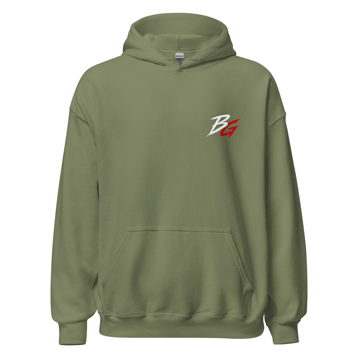 Military green unisex hoodie with small chest BG logo