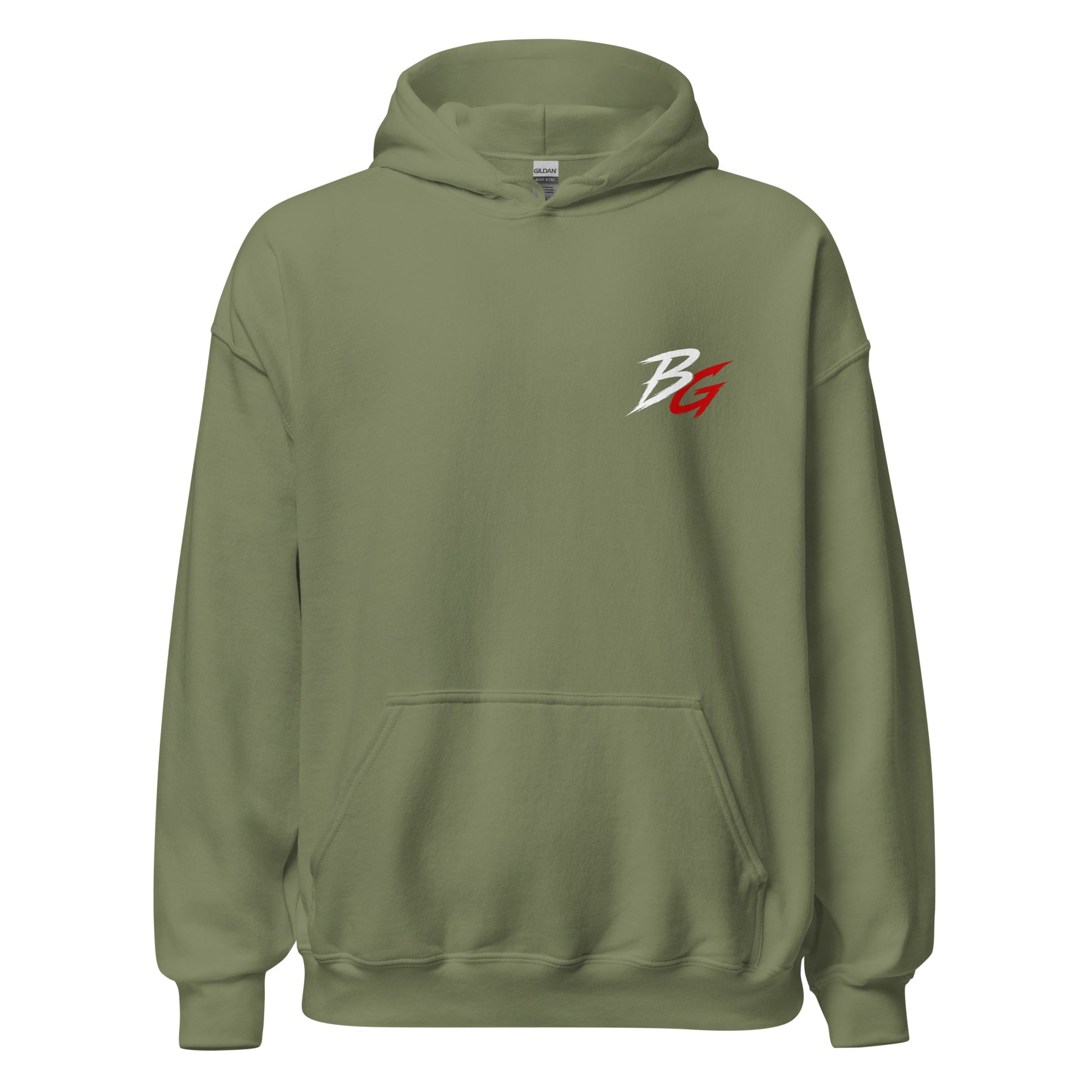 Military green unisex hoodie with small chest BG logo
