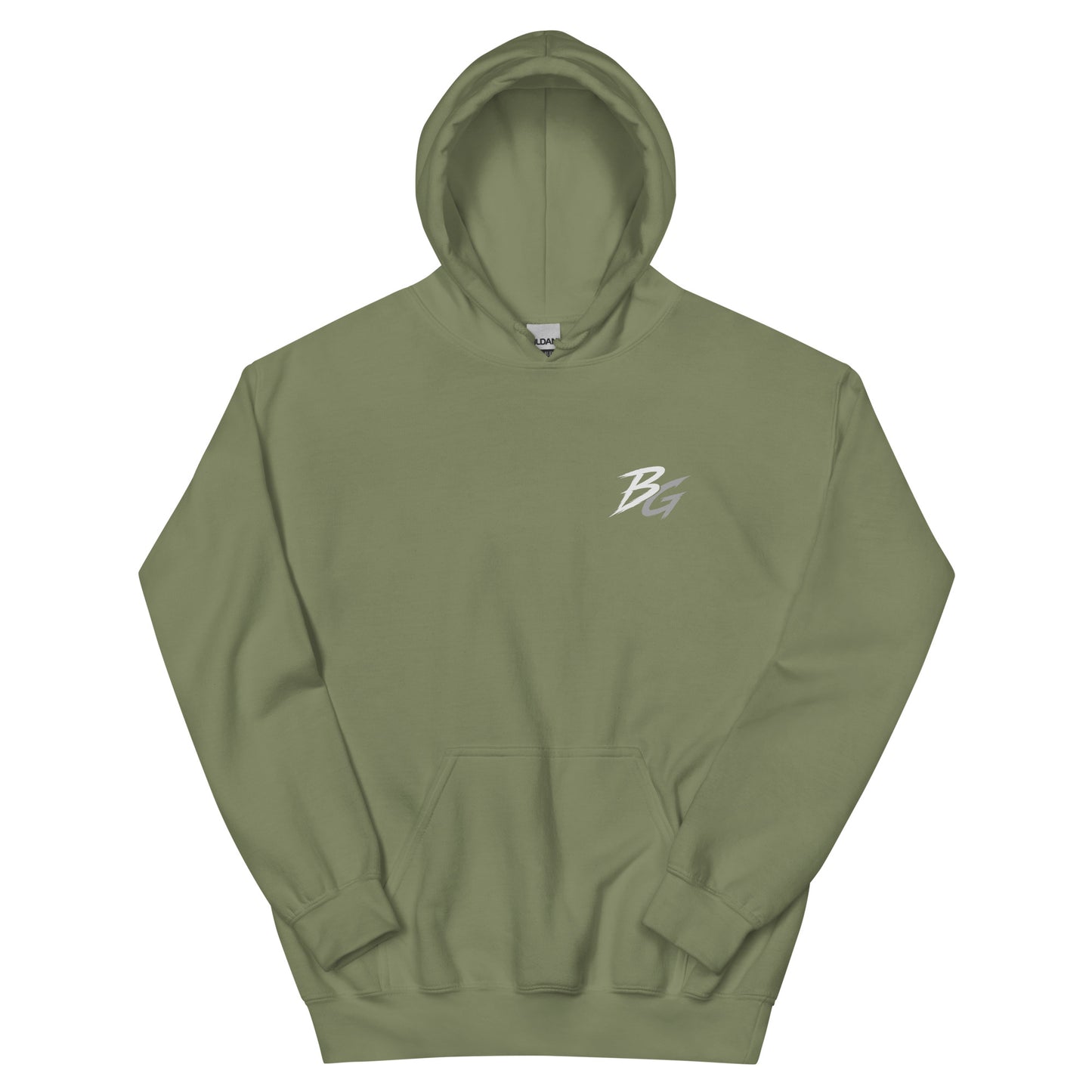 Military green unisex hoodie with small chest BG logo