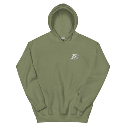 Military green unisex hoodie with small chest BG logo