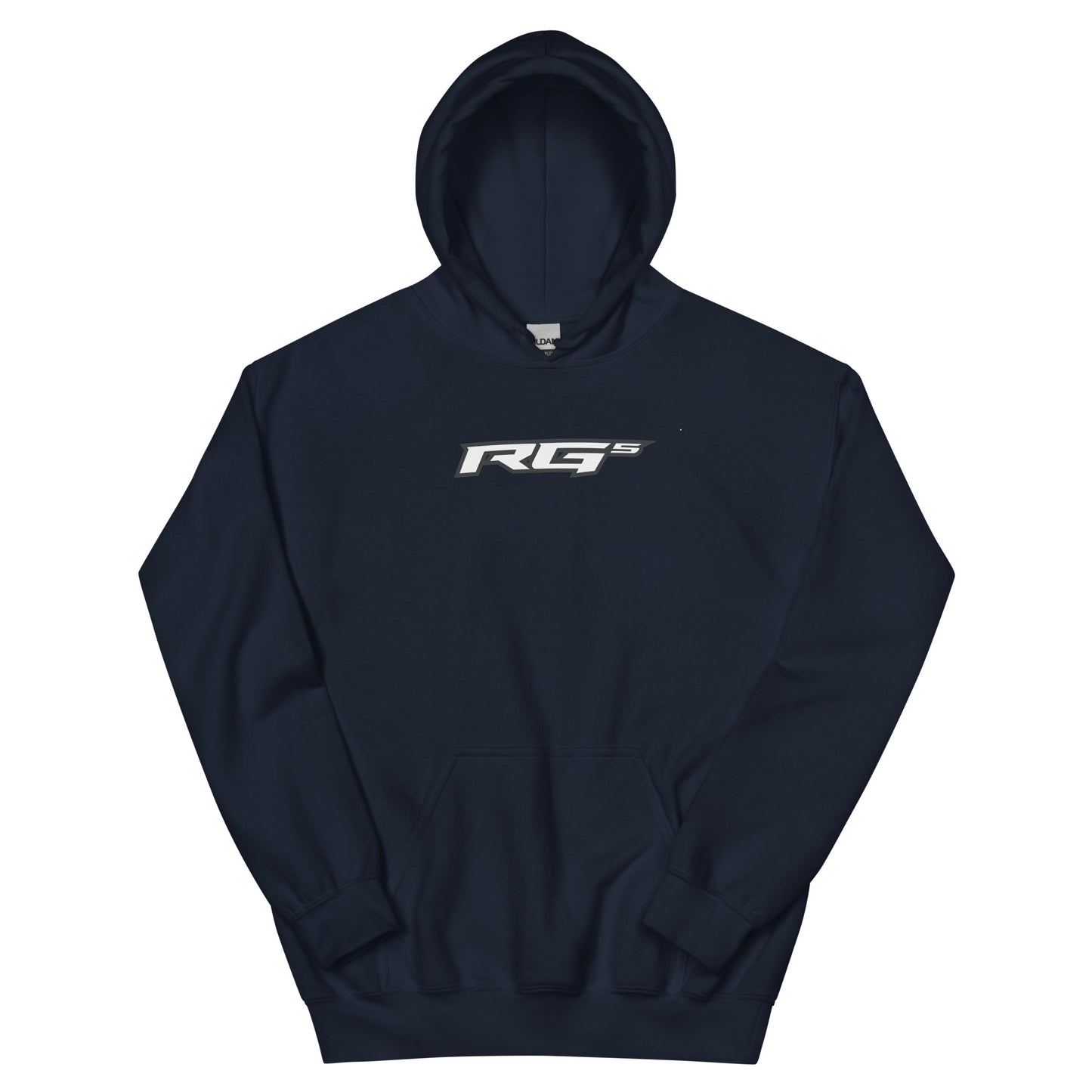 Navy hooded sweatshirt with front RG5 logo and kangaroo pocket