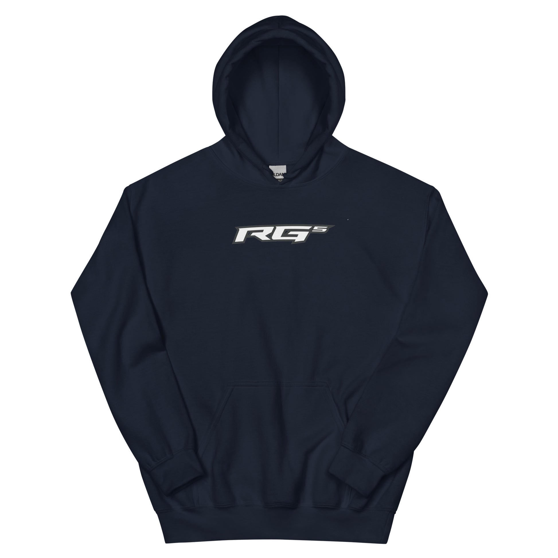 Navy hooded sweatshirt with front RG5 logo and kangaroo pocket