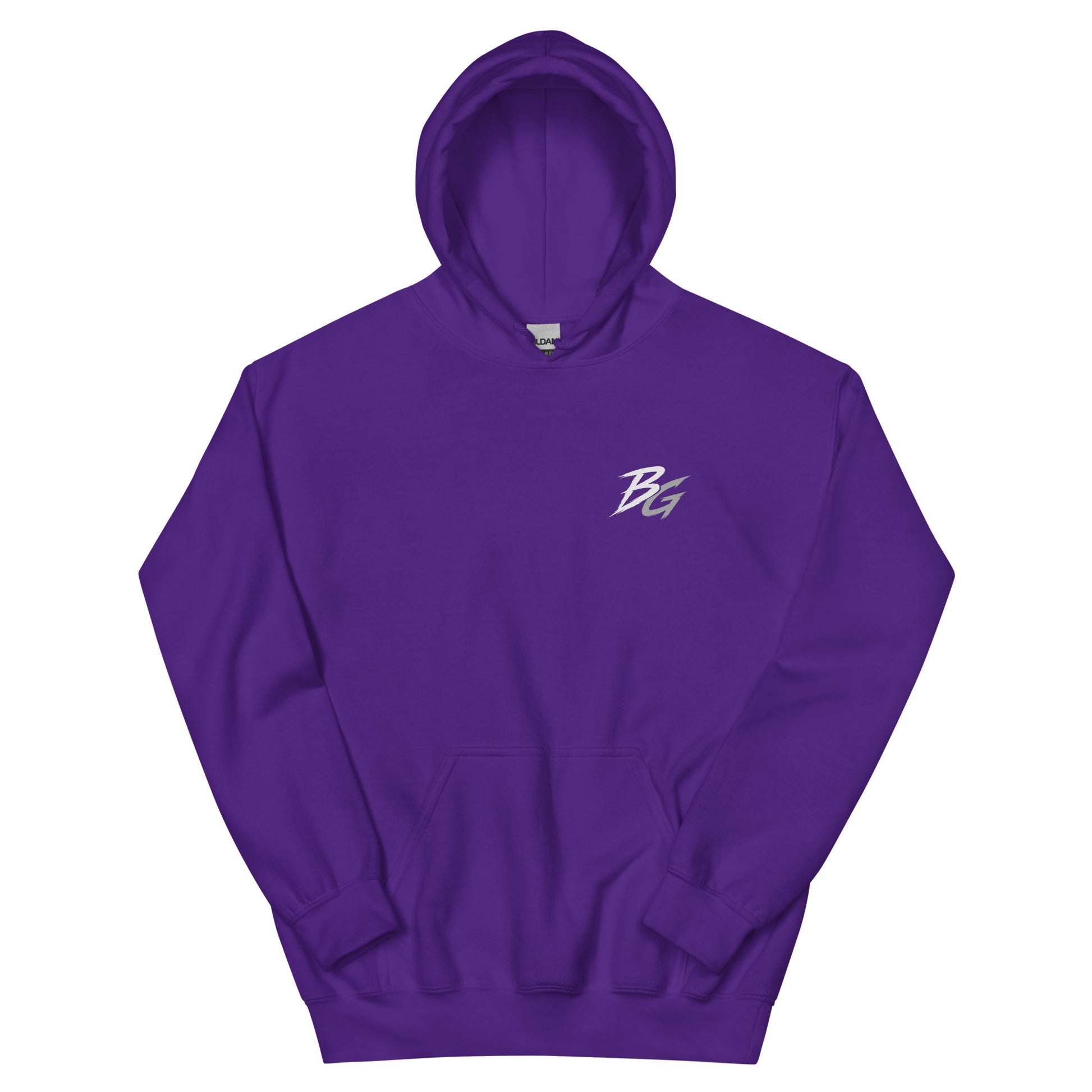 Unisex purple hoodie with small BG logo on chest