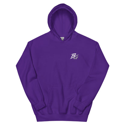 Unisex purple hoodie with small BG logo on chest