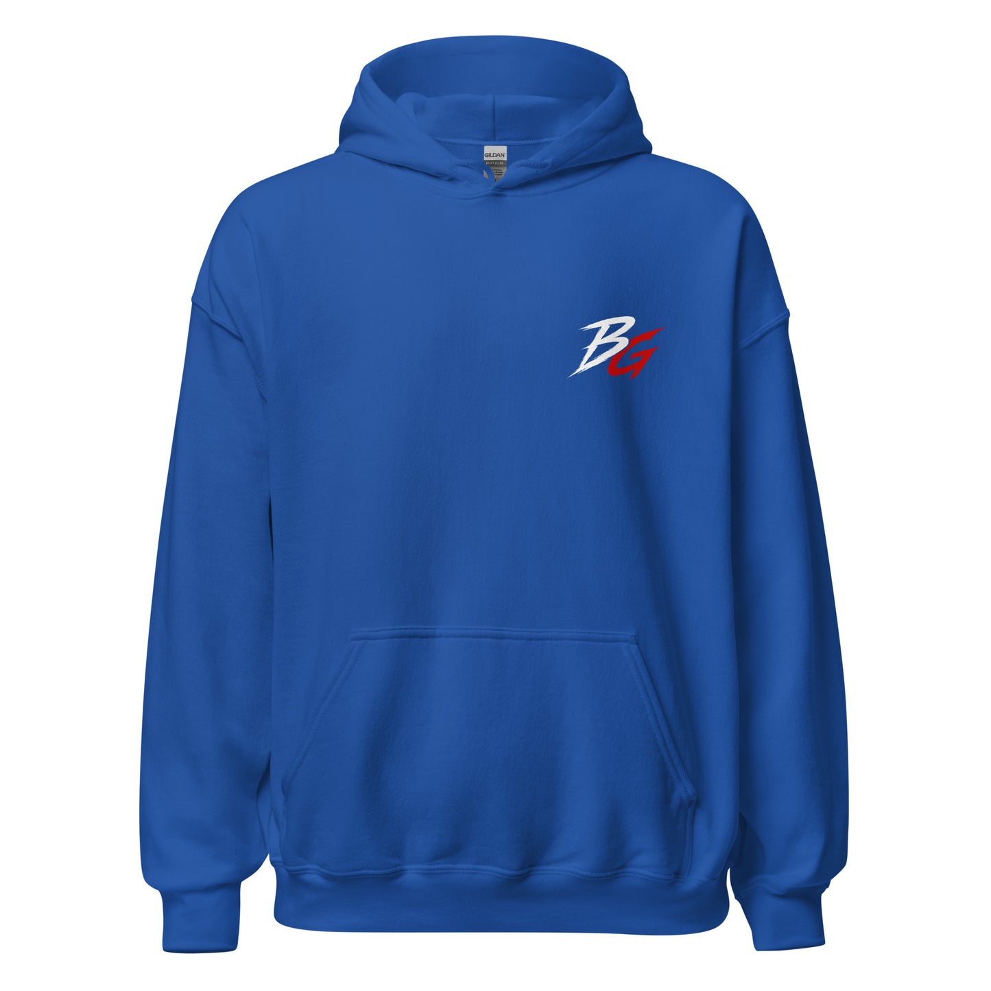 Royal blue unisex hoodie with small chest BG logo
