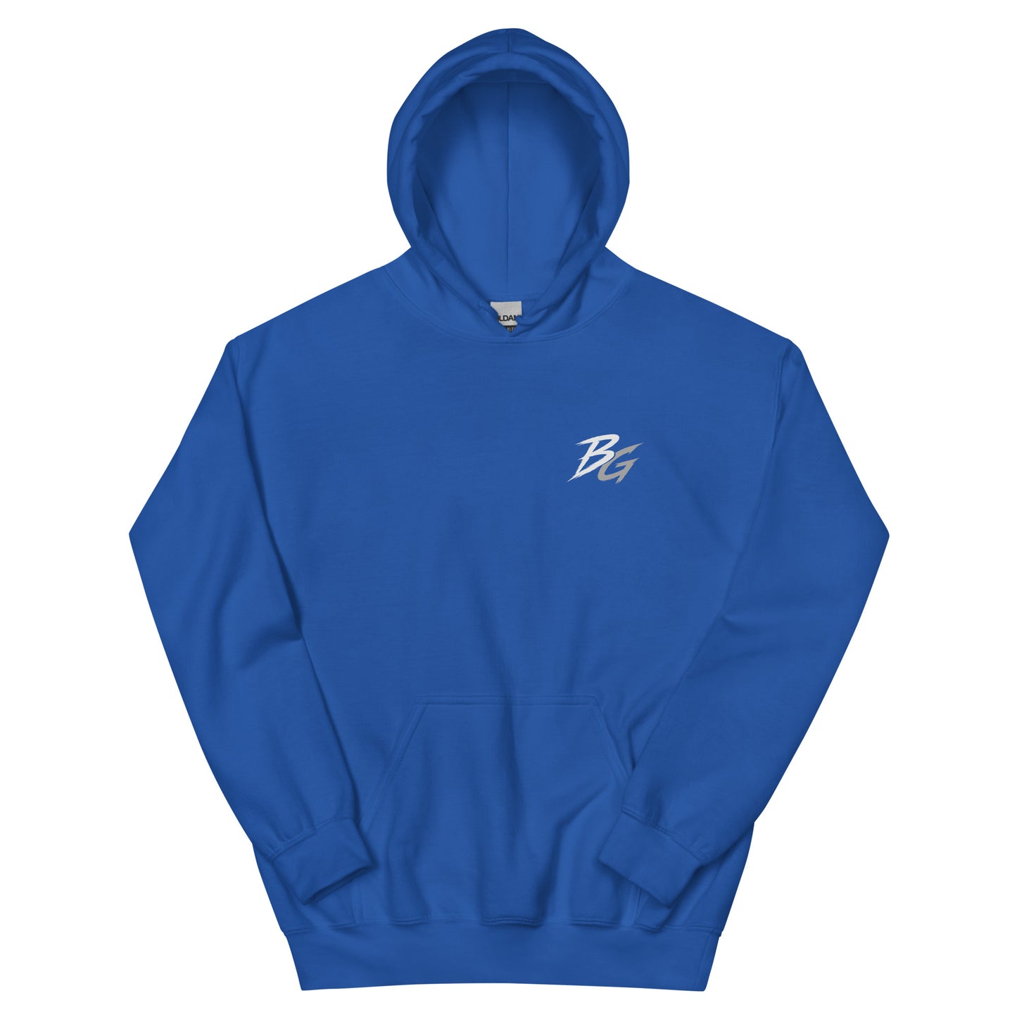 Unisex royal blue hoodie with small BG logo on chest