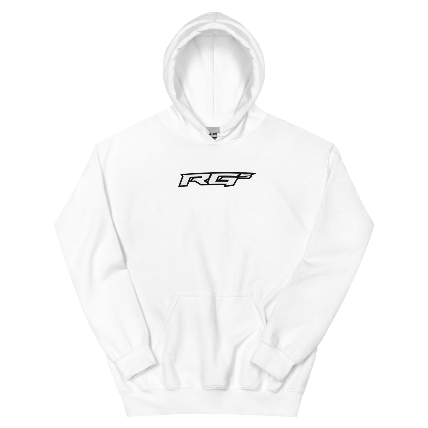 White hooded sweatshirt with front RG5 logo and kangaroo pocket