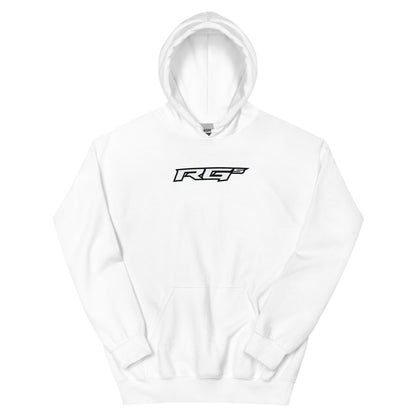 White hooded sweatshirt with front RG5 logo and kangaroo pocket