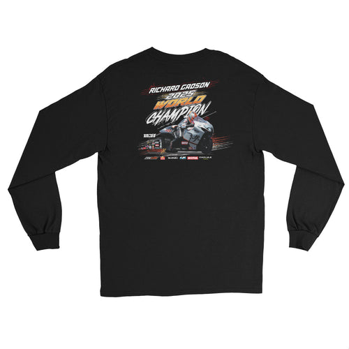 Unisex long sleeve T-shirt, black, back racing champion graphic