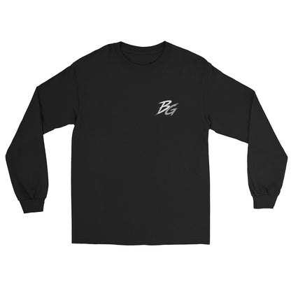 Black unisex long-sleeve shirt with small chest BG logo