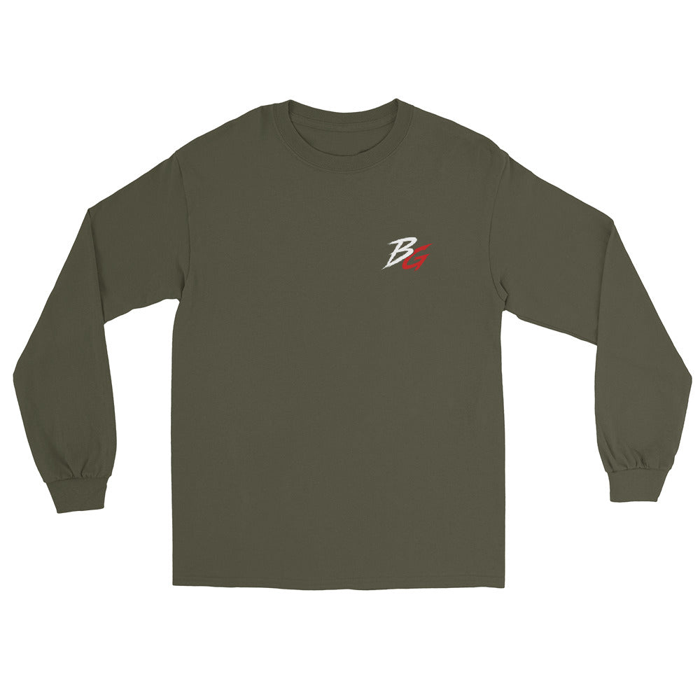 Unisex long-sleeve shirt in forest green with small chest logo