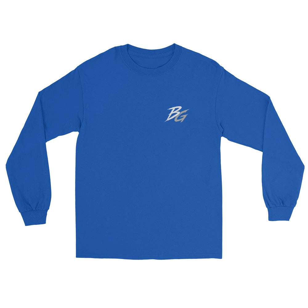 Royal blue unisex long-sleeve shirt with small chest BG logo