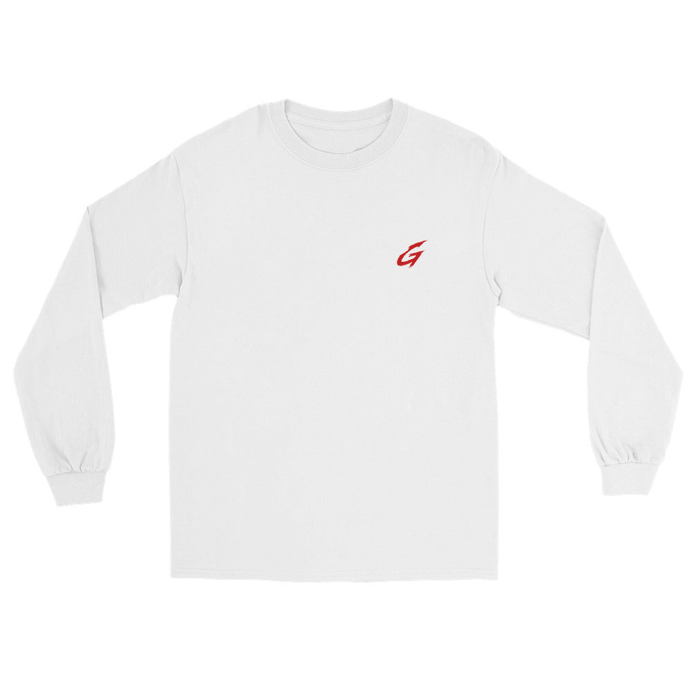 Unisex long-sleeve shirt in white with small chest logo