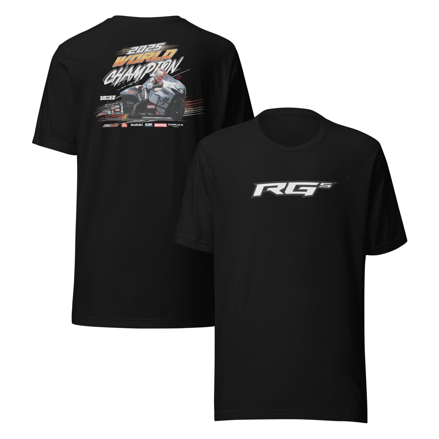 RG5 Championship T-shirt, black; back race graphic and front RG5 logo print.