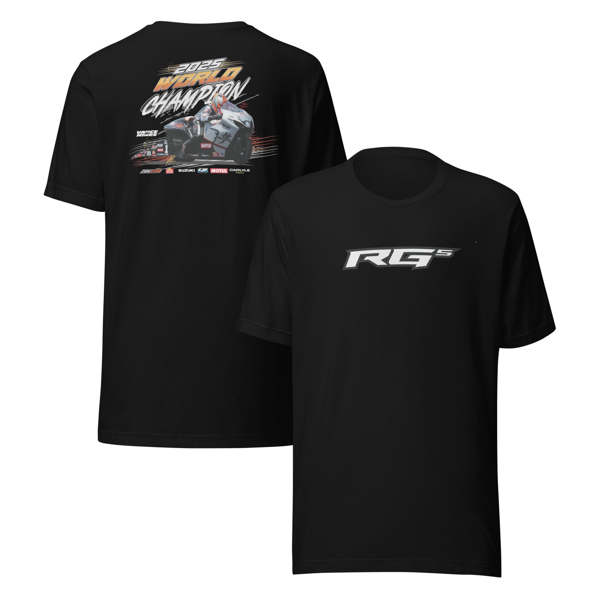RG5 Championship T-shirt, black; back race graphic and front RG5 logo print.