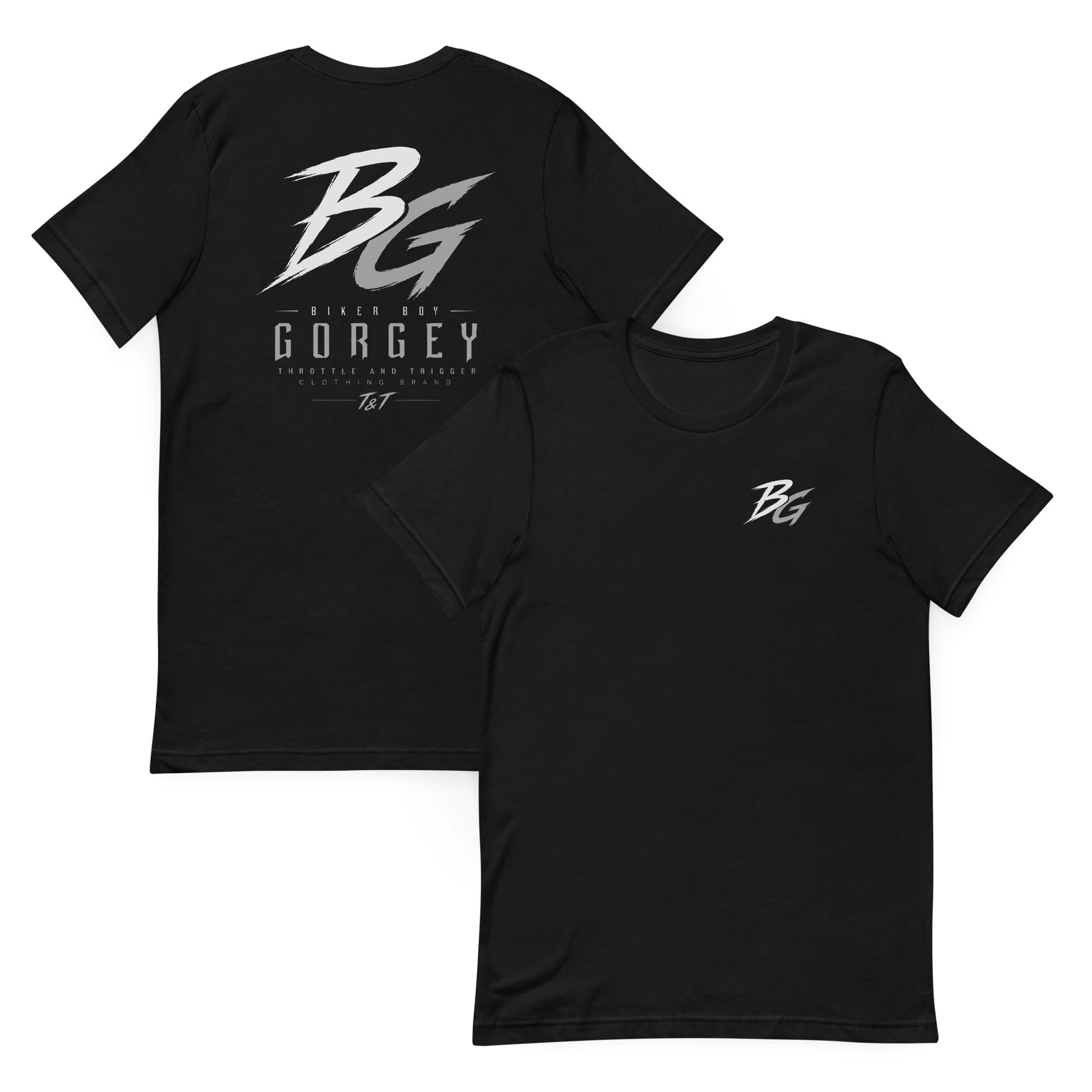 Black short-sleeve T-shirt with BG logo front graphic print