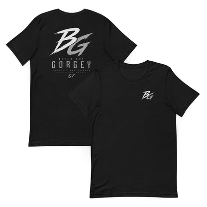 Black short-sleeve T-shirt with BG logo front graphic print