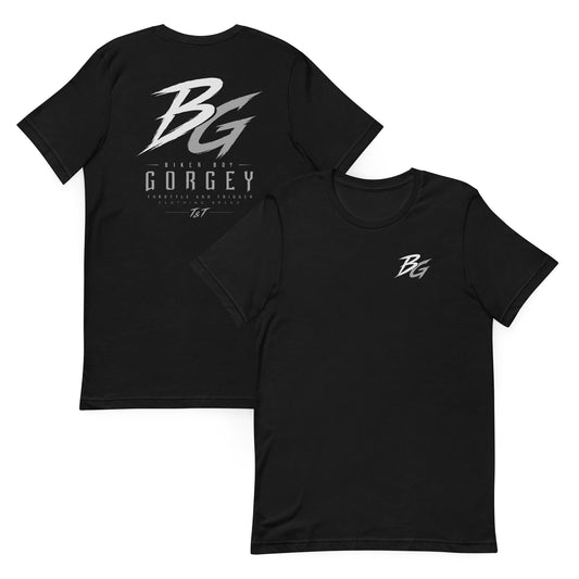 Black short-sleeve T-shirt with BG logo front graphic print