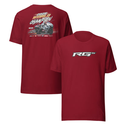 RG5 Championship T-shirt, cardinal red; back race graphic and front RG5 logo print.