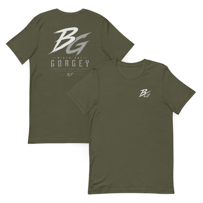 Military green short-sleeve T-shirt with BG logo front graphic print