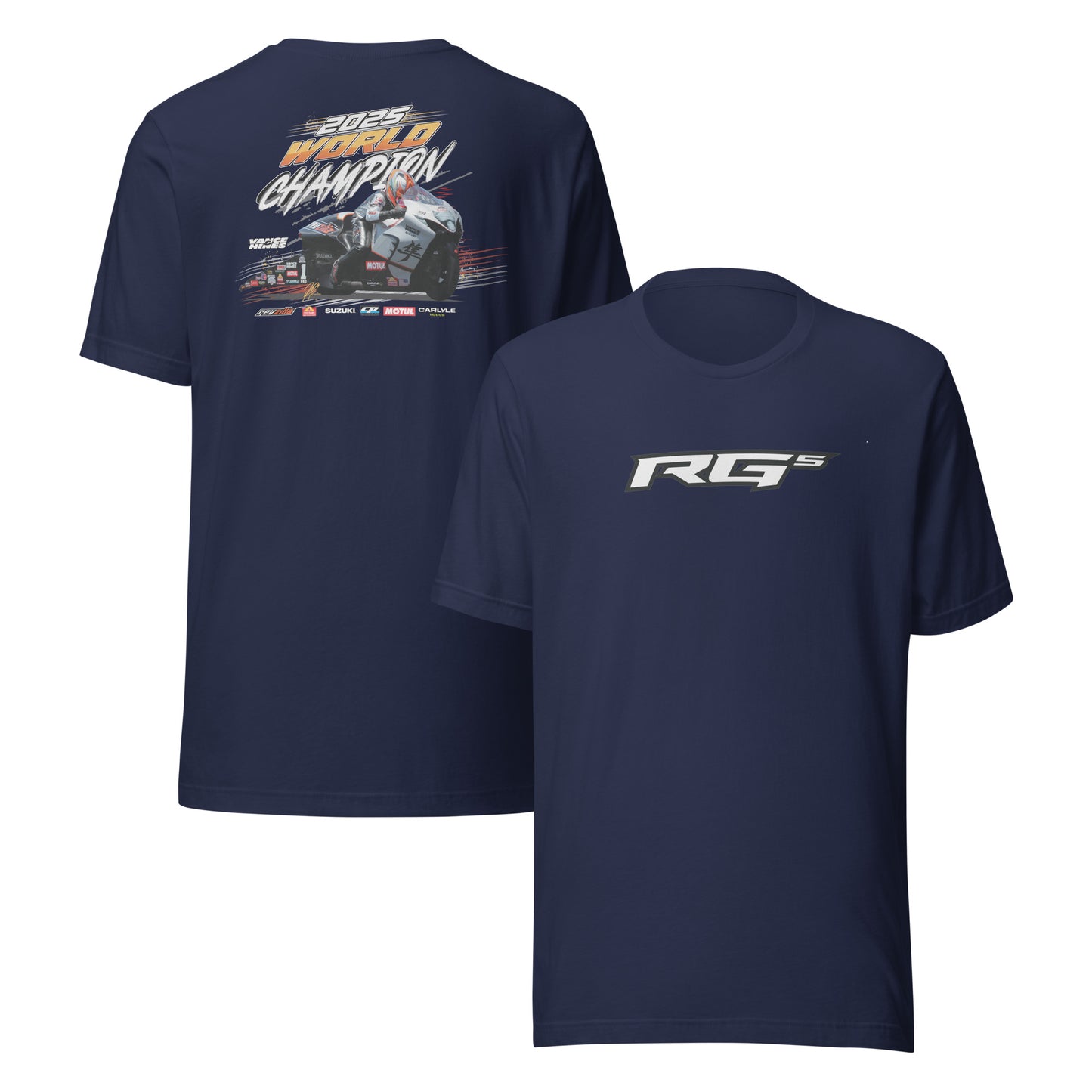 RG5 Championship T-shirt, navy; back race graphic and front RG5 logo print.