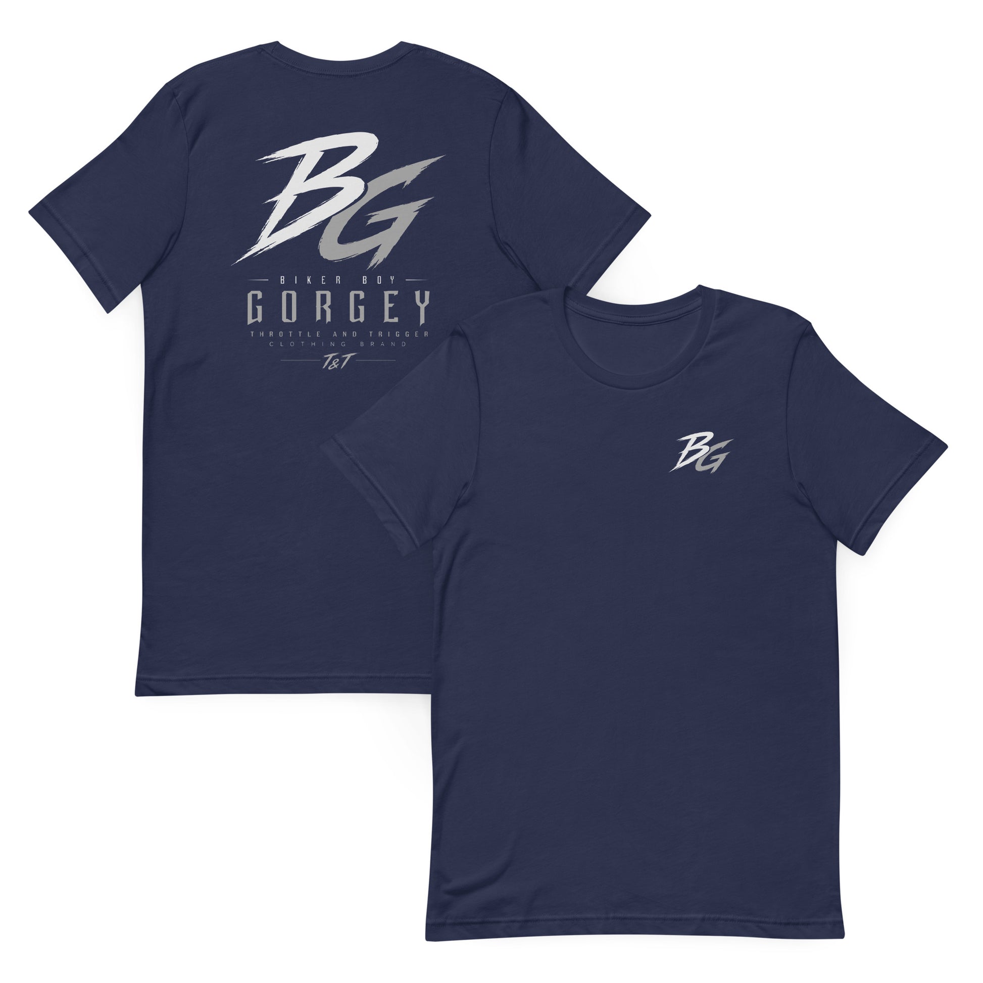 Navy short-sleeve T-shirt with BG logo front graphic print