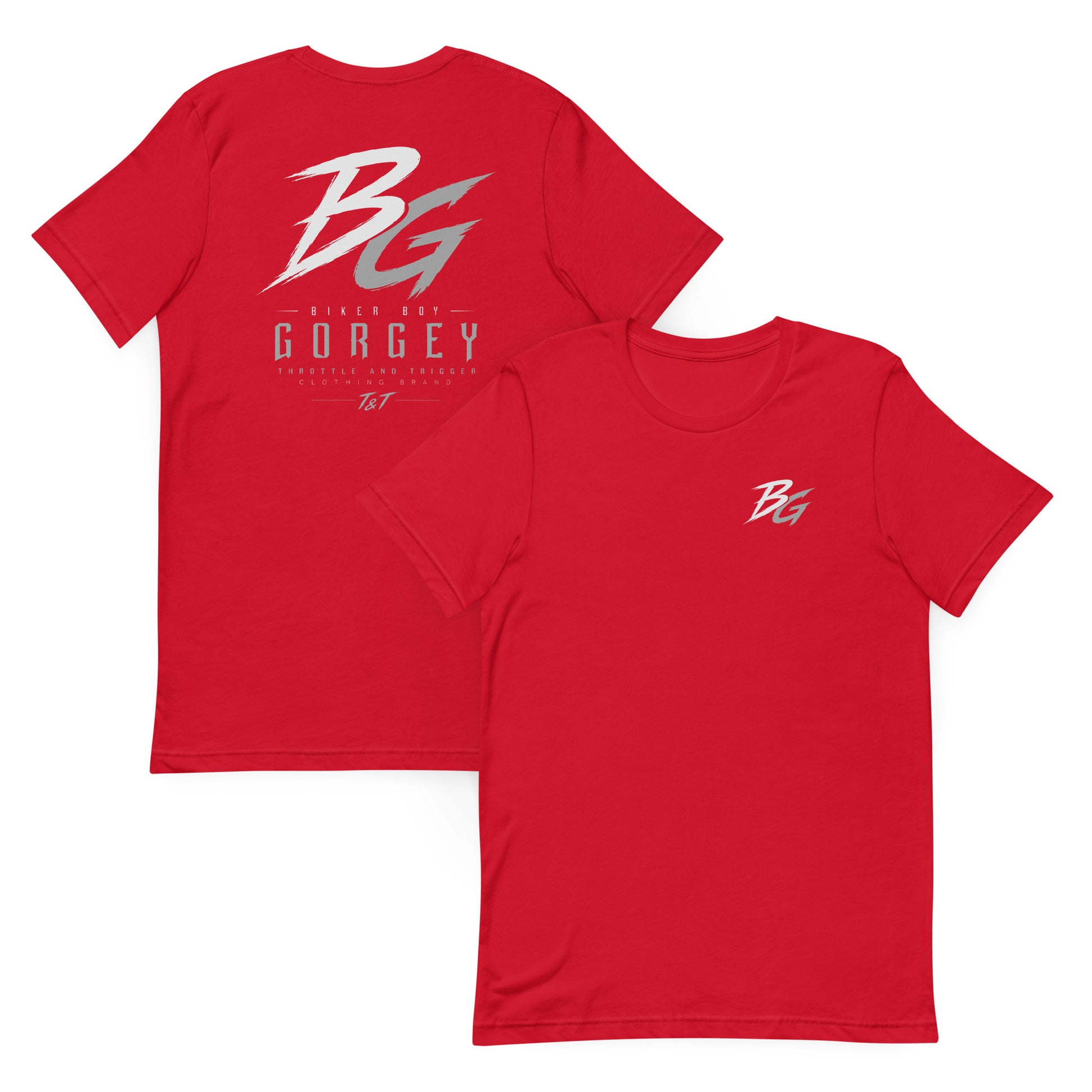Red short-sleeve T-shirt with BG logo front graphic print