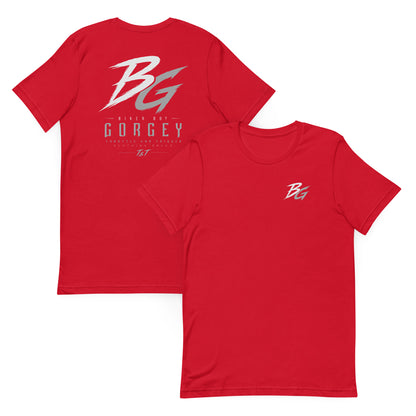 Red short-sleeve T-shirt with BG logo front graphic print
