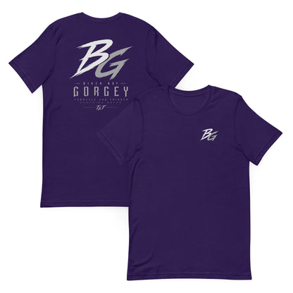 Team purple short-sleeve T-shirt with BG logo front graphic print