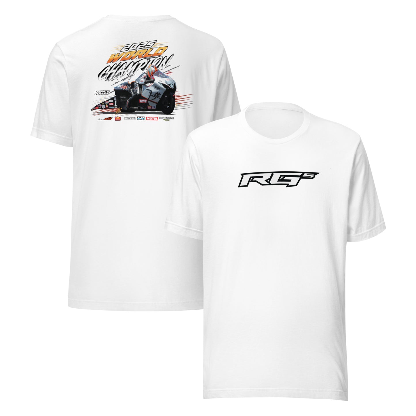 RG5 Championship T-shirt, white; back race graphic and front RG5 logo print.
