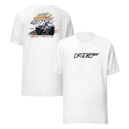RG5 Championship T-shirt, white; back race graphic and front RG5 logo print.