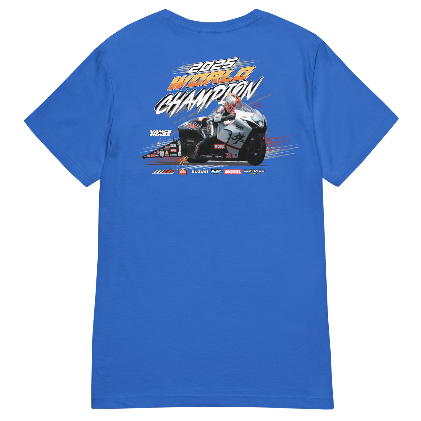 Women’s blue T-shirt with back motorsport graphic print
