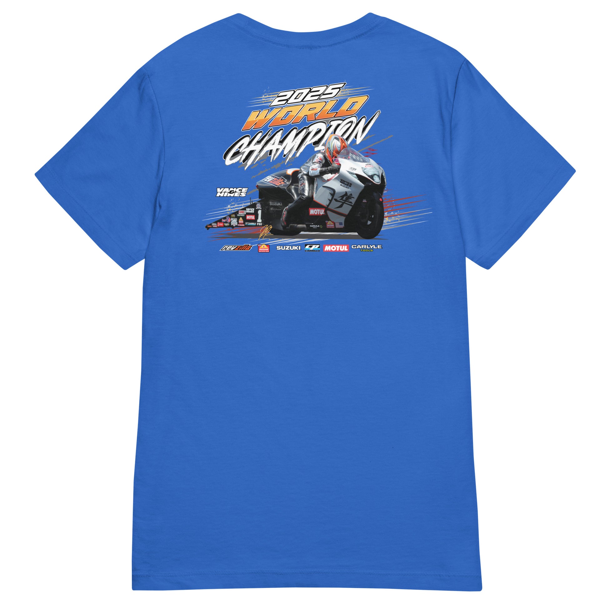Women’s blue T-shirt with back motorsport graphic print
