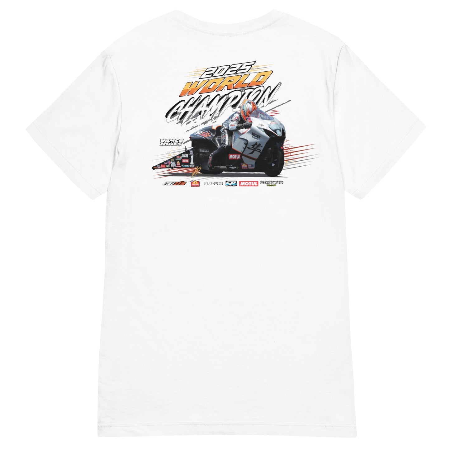 Women’s white T-shirt with back motorsport graphic print