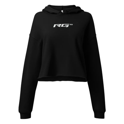 Black RG5 logo crop hoodie with kangaroo pocket and hood