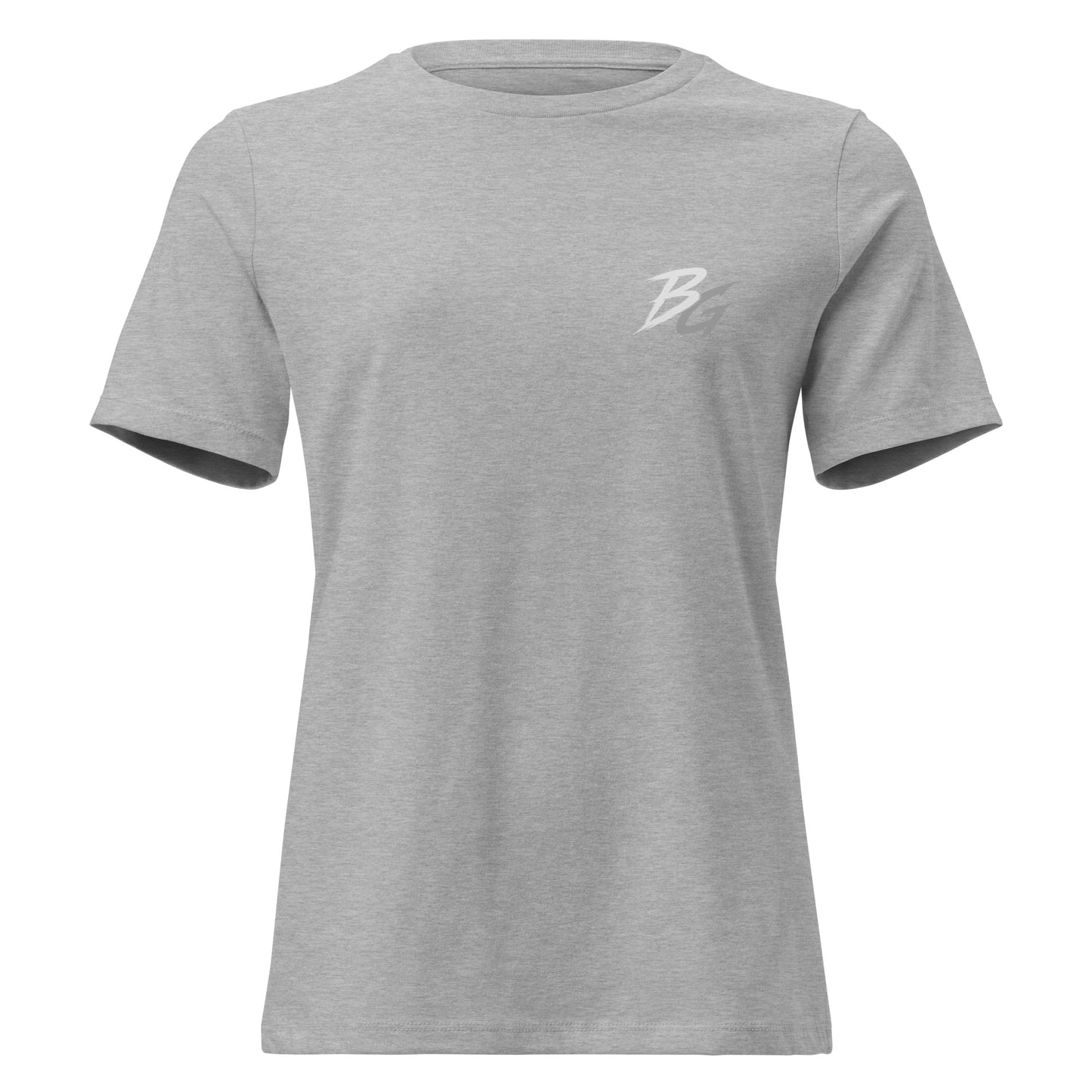 Women’s heather gray t-shirt with small BG logo on the front chest