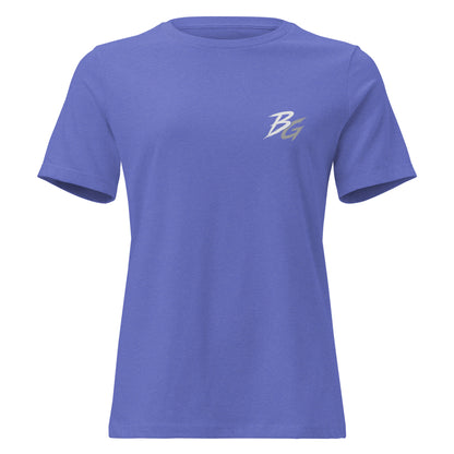 Women’s heather royal blue t-shirt with small BG logo on the front chest