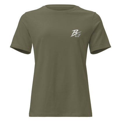 Women’s military green t-shirt with small BG logo on the front chest