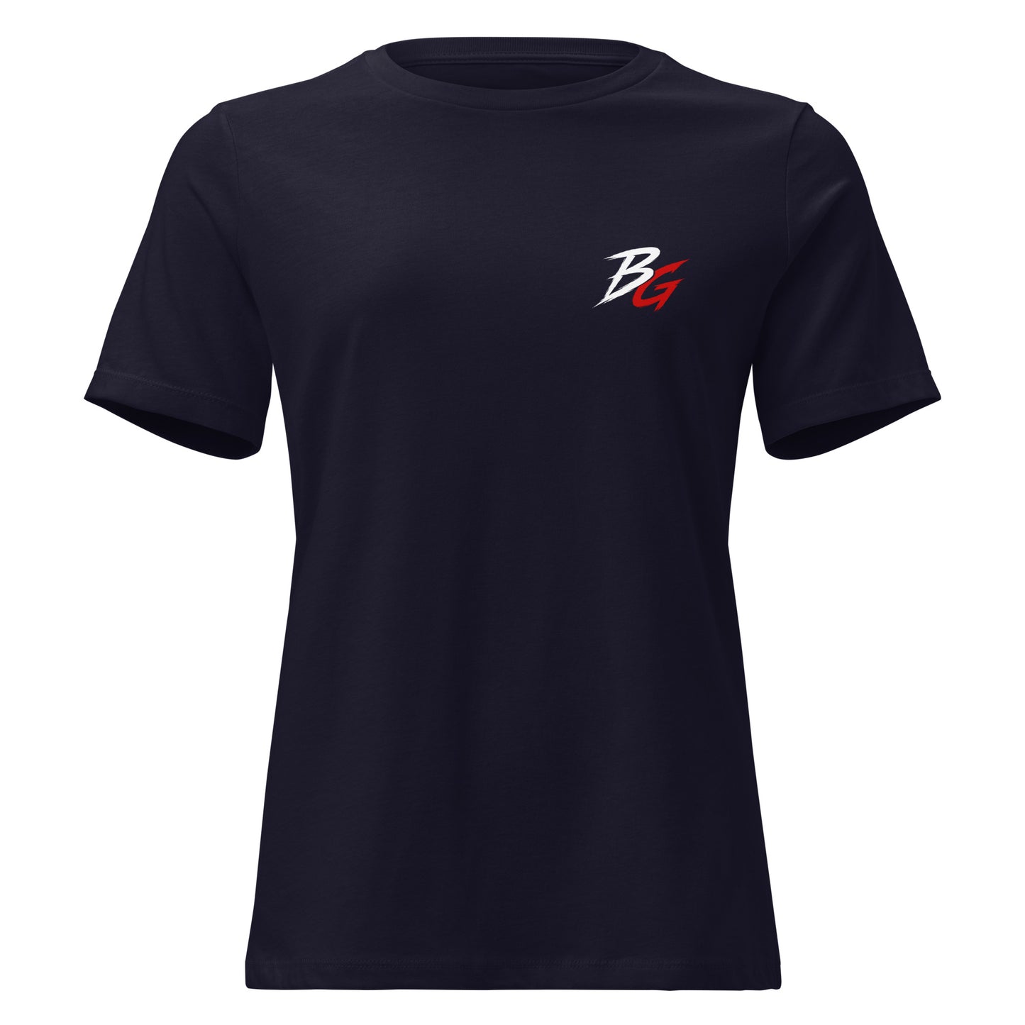 Dark navy women's t-shirt with small white logo on front